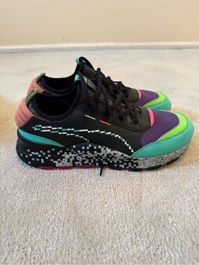 Puma Black Sneakers with Teal, Purple & Neon Accents